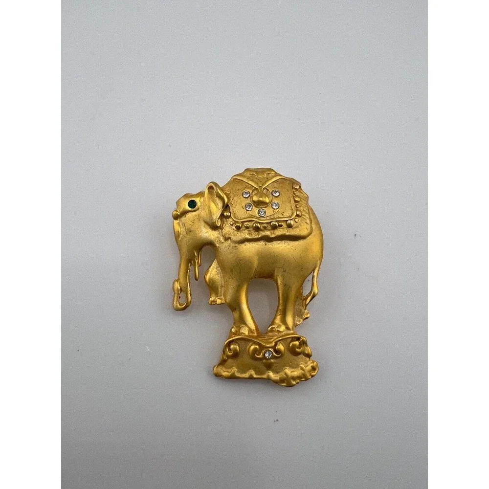 Vintage Gold-Tone‎ & Rhinestone Jumbo Circus Elephant Figural Brooch Pin